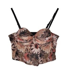 Kaylee Kollection Corset Bustier Top Womens Large Brown Floral Mesh Hook Eye Pad